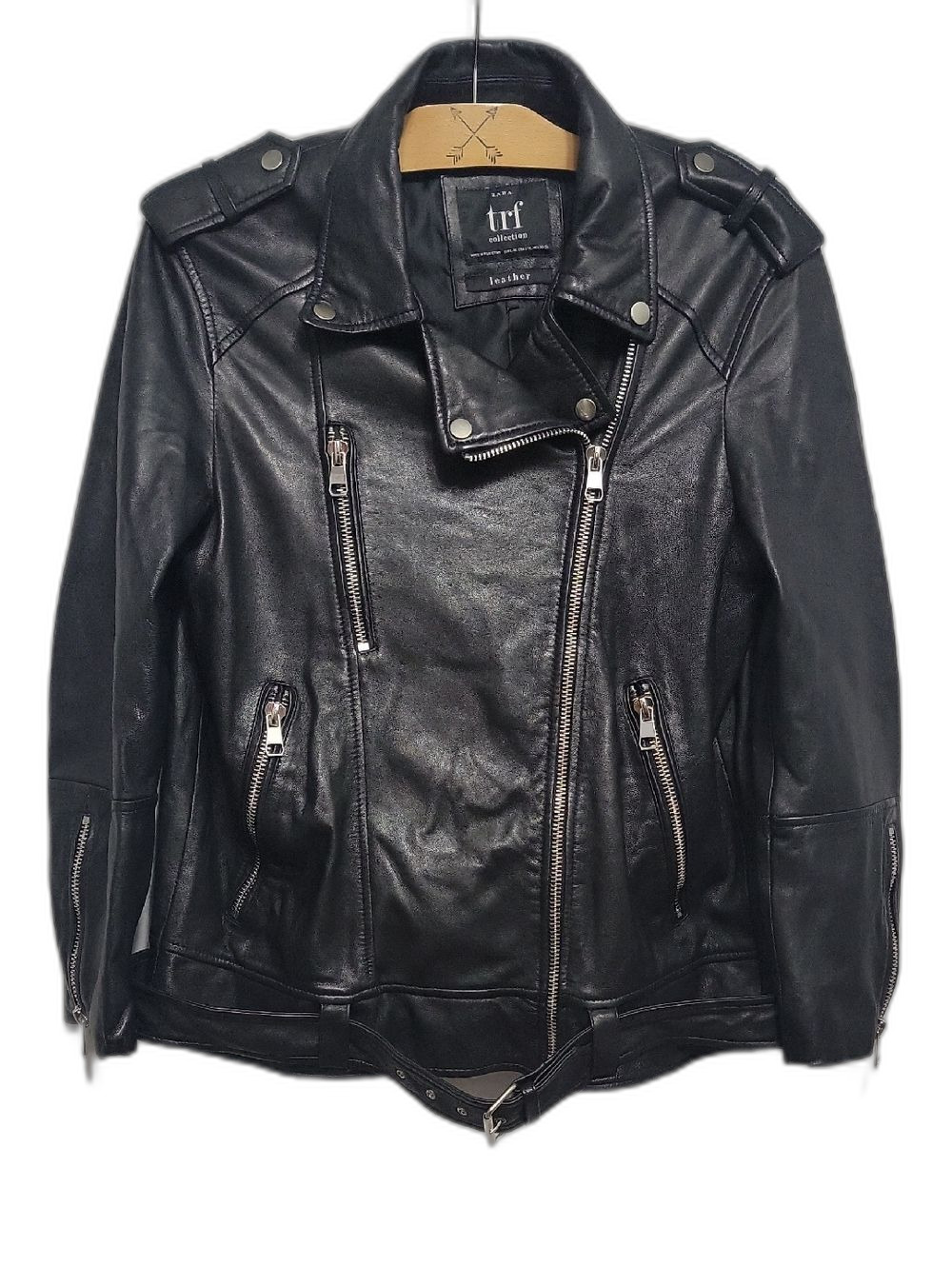 Zara Bikercore Super Soft Genuine Black Leather Biker Jacket with Zip Details